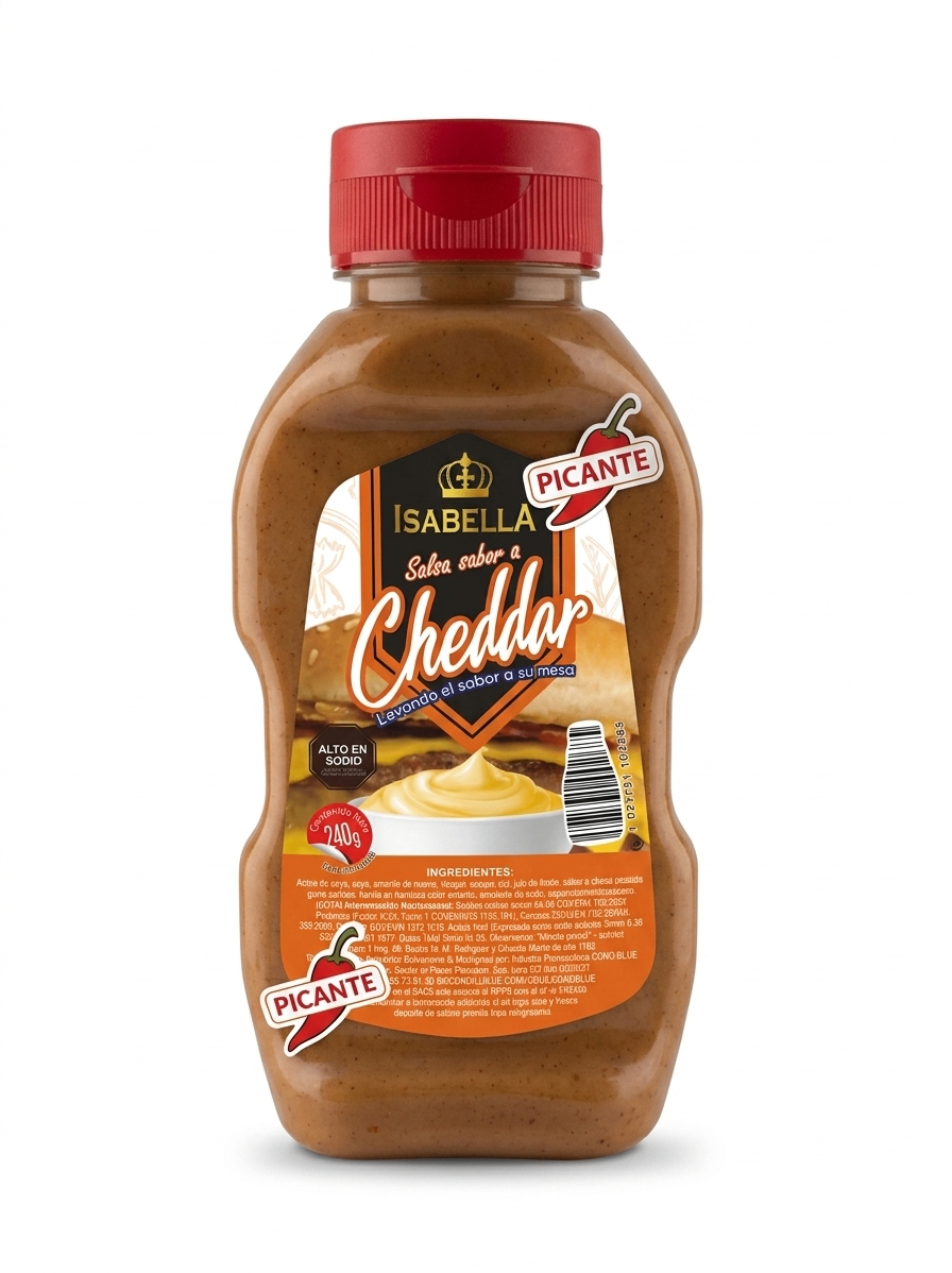Salsa sabor a Cheddar Picante Isabella 240 GR