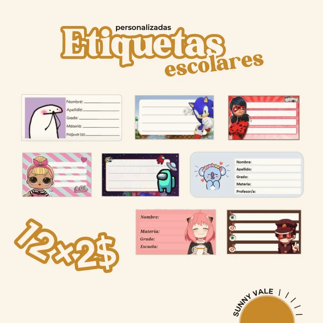Etiquetas escolares personalizadas